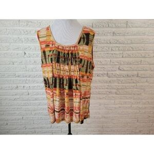 Smocked Multicolor Striped Tank Top - Orange & Green